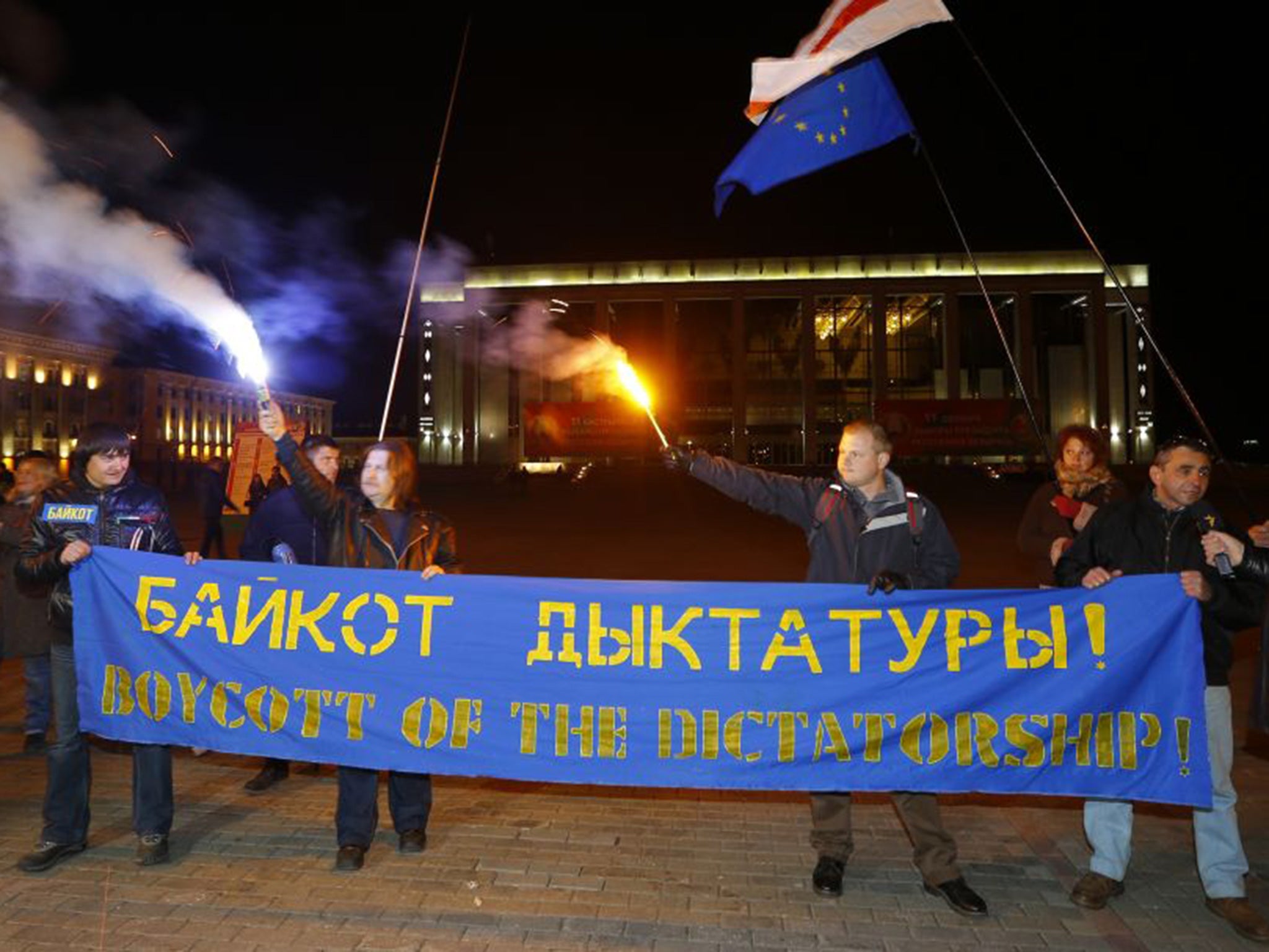 Belarusian opposition activists rally in the city centre after presidential elections in Minsk