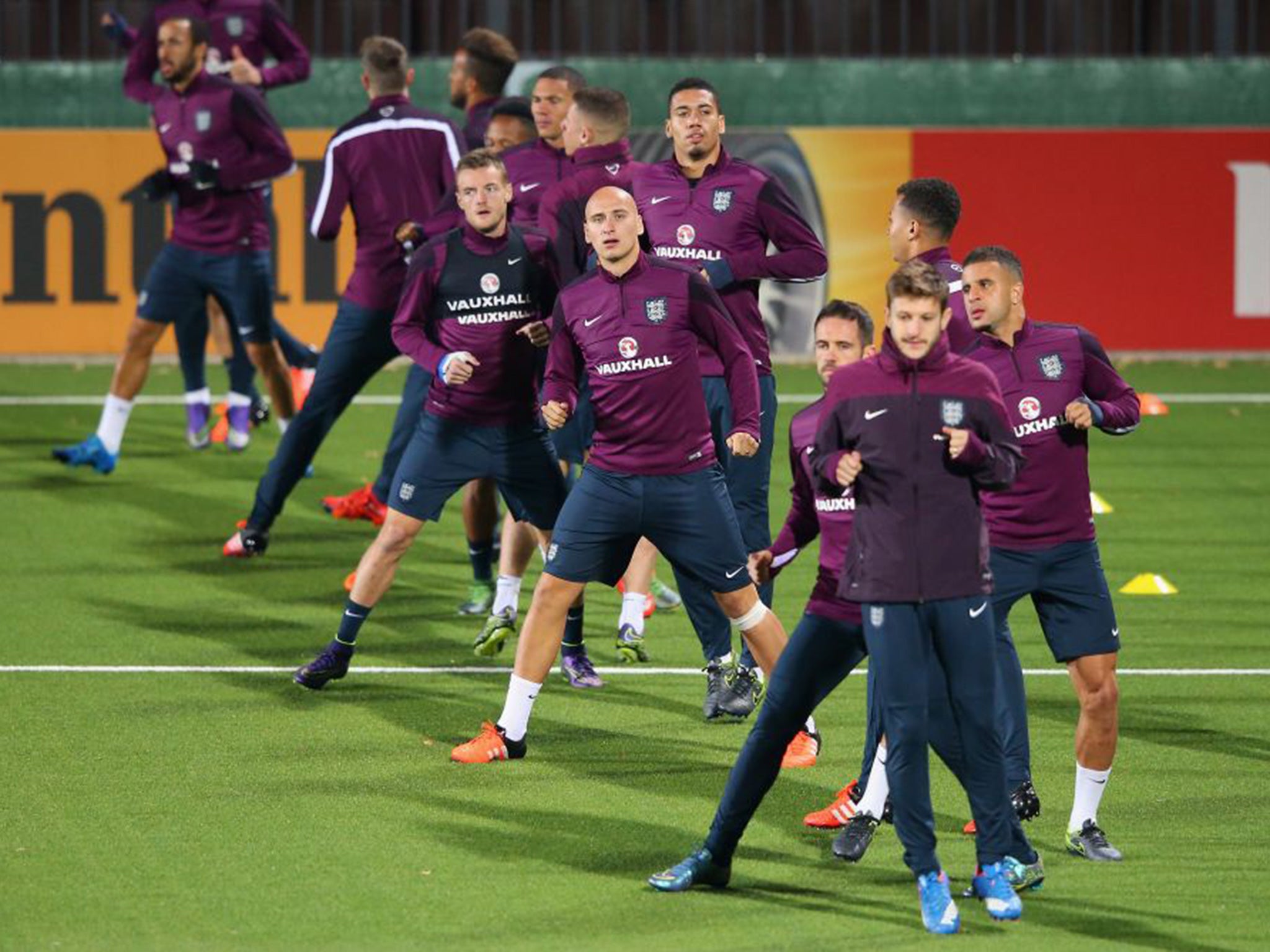 Jonjo Shelvey trains with the England squad in Lithuania yesterday