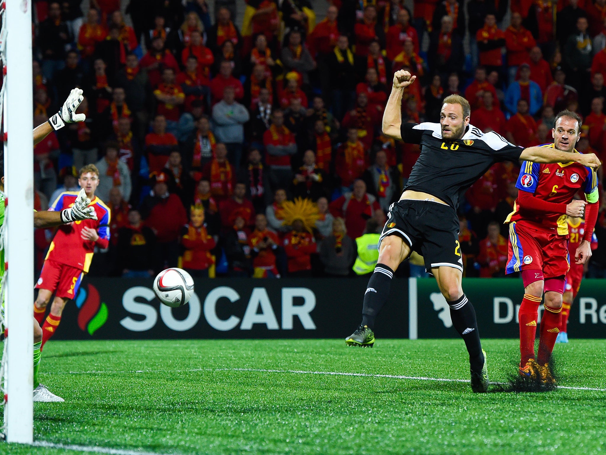 &#13;
Depoitre scores for Belgium against Andorra&#13;