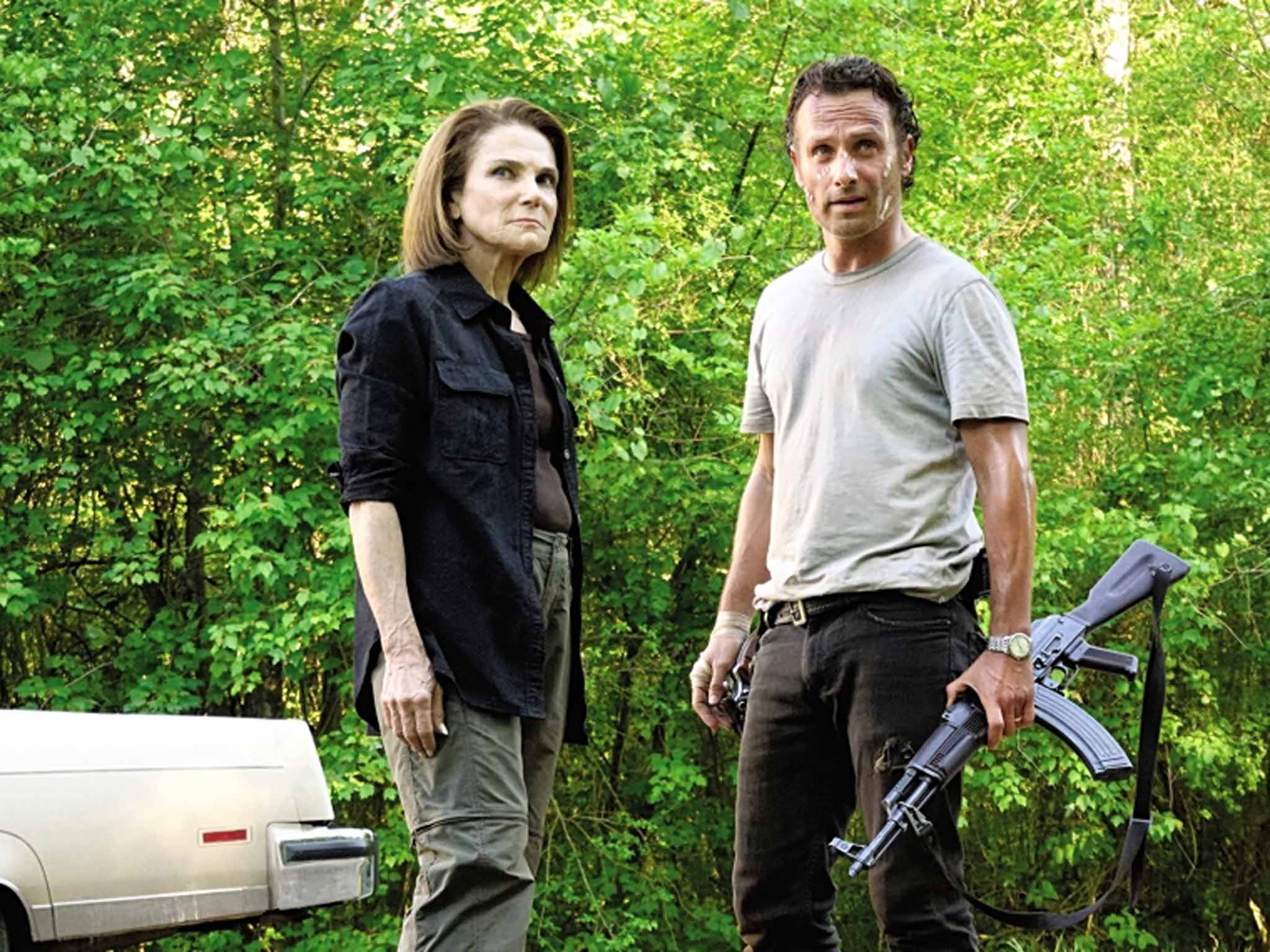 Out of firepower : Tovah Feldshuh and Andrew Lincoln as heroic Rick in 'The Walking Dead'