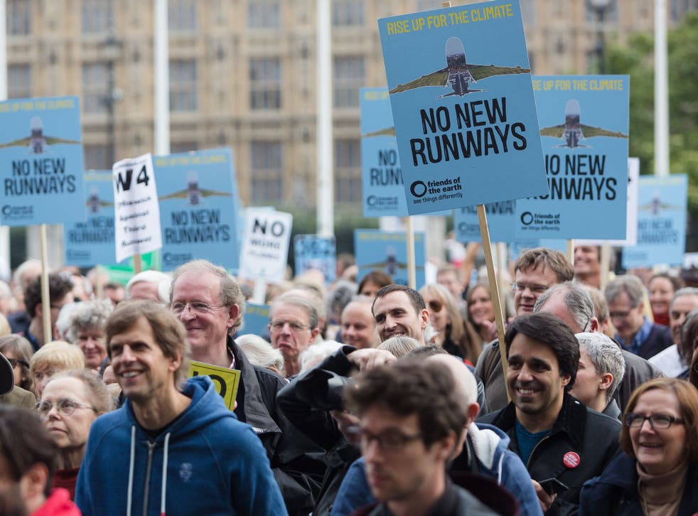 Protesters and supporters of The Coalition Against Heathrow Expansion in Parliament Square, London at the weekend