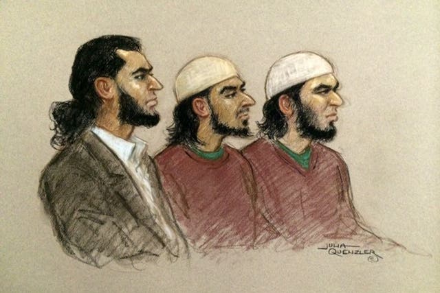Haseeb Hamayoon, Nadir Syed and Yousaf Syed, in the dock at Woolwich Crown Court on Monday