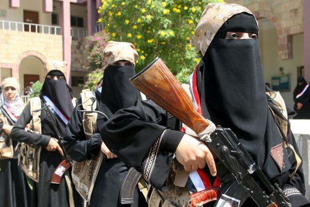 Female fighters in the Popular Resistance, an anti-Houthi militia, attend a ‘graduation ceremony’ in Taiz
