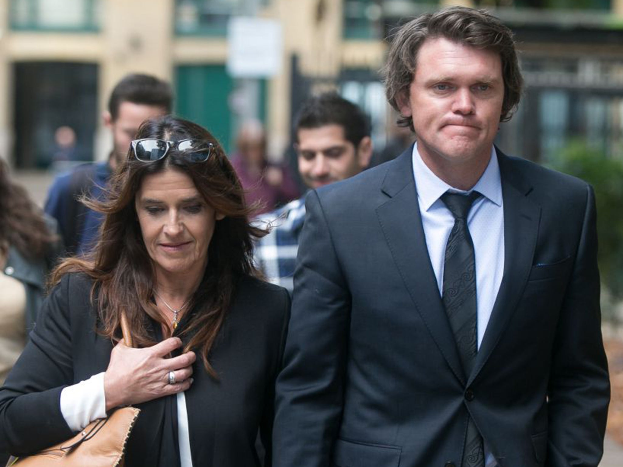 Lou Vincent arriving at Southwark Crown Court on Monday with his partner, Susie Markham