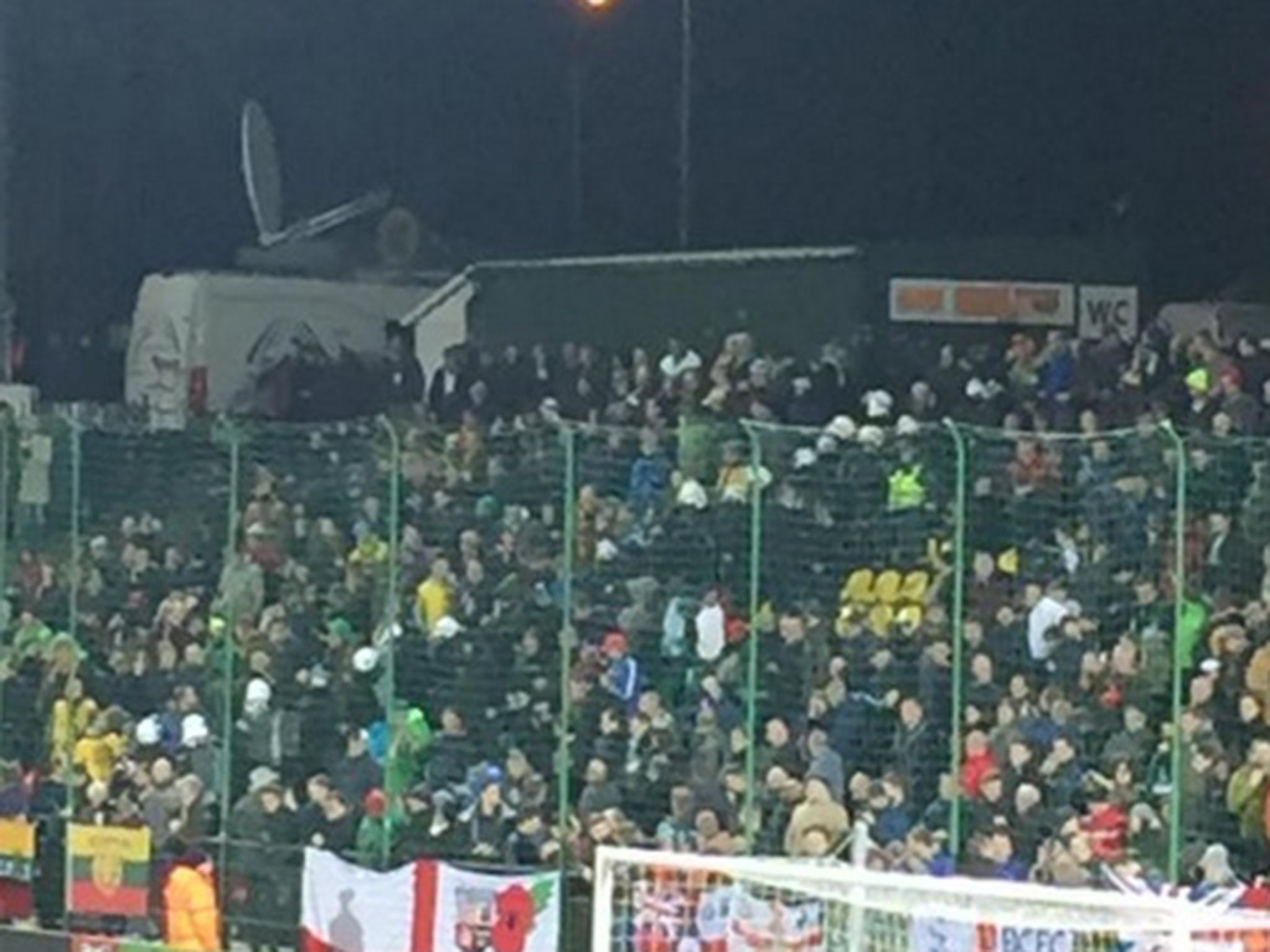 Riot police separate the fans in Vilnius
