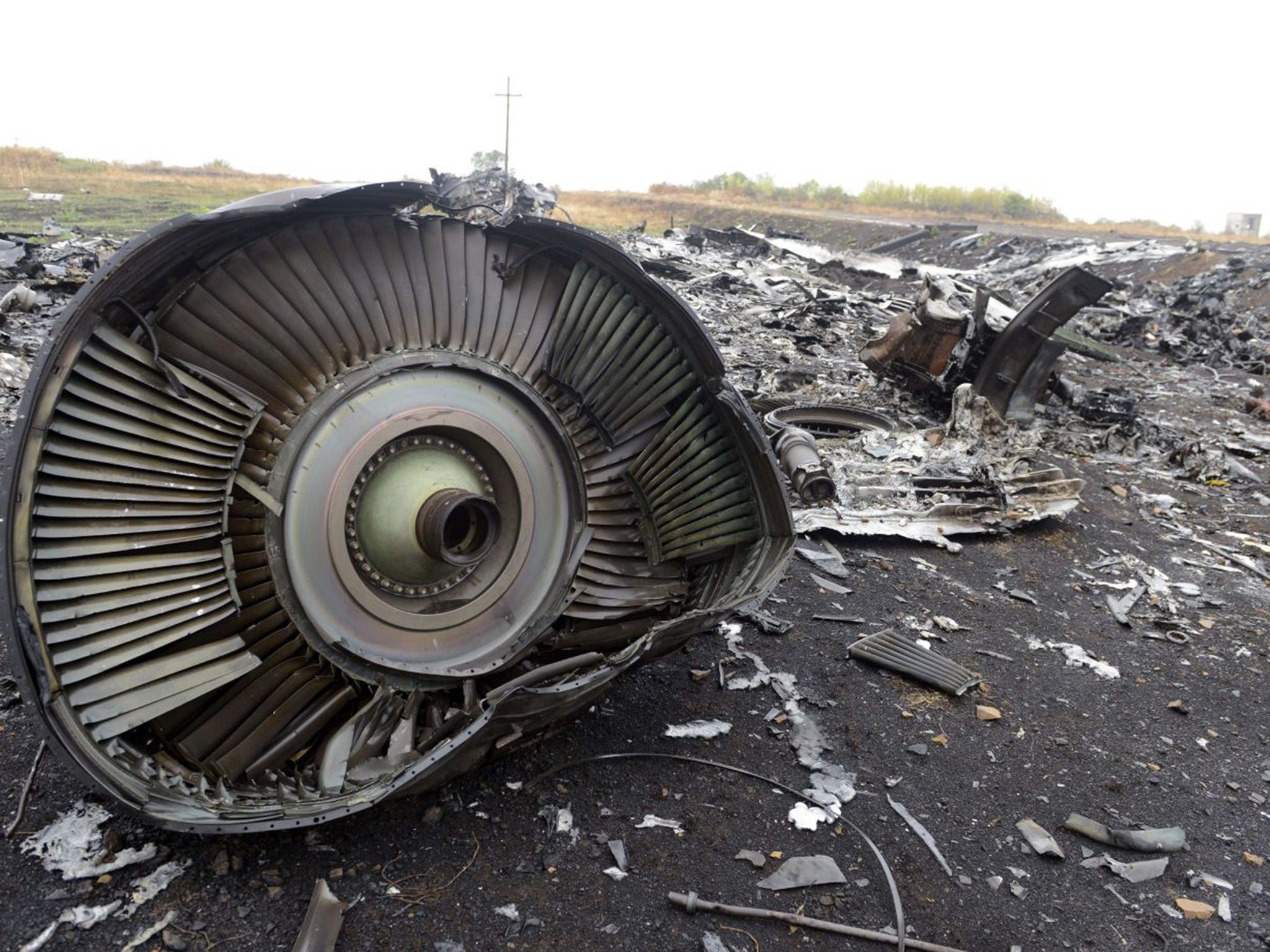 Part of the Malaysia Airlines Flight MH17 at the crash site in the village of Hrabove (Grabovo), some 80km east of the Ukranian city of Donetsk