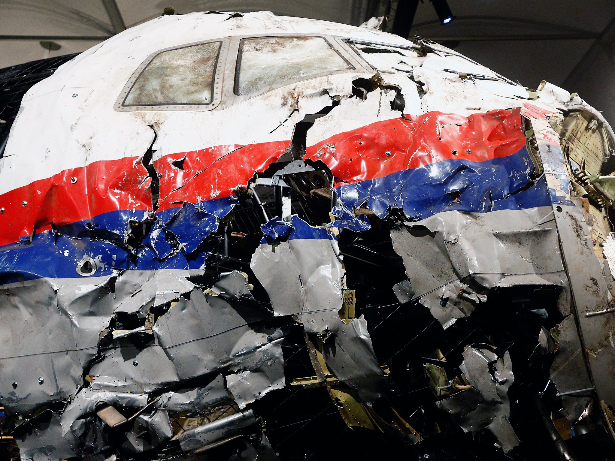 The wrecked MH17 cockpit pictured at the Gilze-Rijen Military Base in Gilze-Rijen, Netherlands