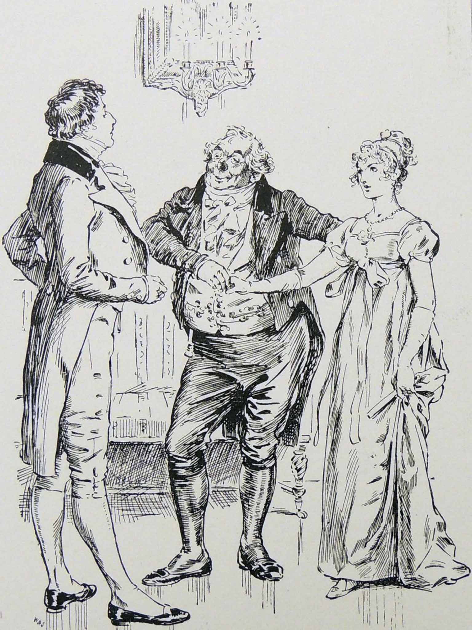 &#13;
Mr Darcy meets Elizabeth Bennet in an illustration by C. E. Brock for the 1895 edition of the book&#13;