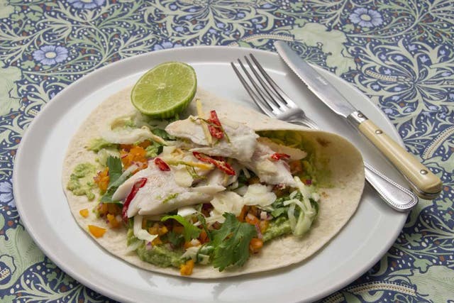 Nice and spicy: a fish taco with guacomole