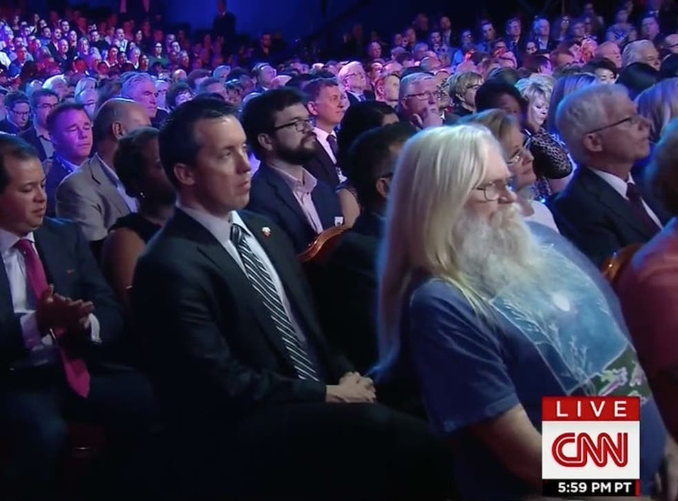 Man with long white hair and beard at first Democratic debate sends  internet into spin over Santa vs wizard theories | The Independent | The  Independent