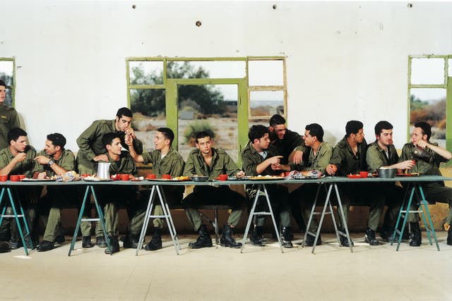 Adi Nes' Untitled, 1999, a staging of The Last Supper with young Israeli soldiers in a military mess hall