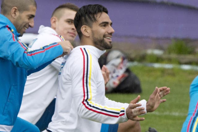 Radamel Falcao in training with Colombia