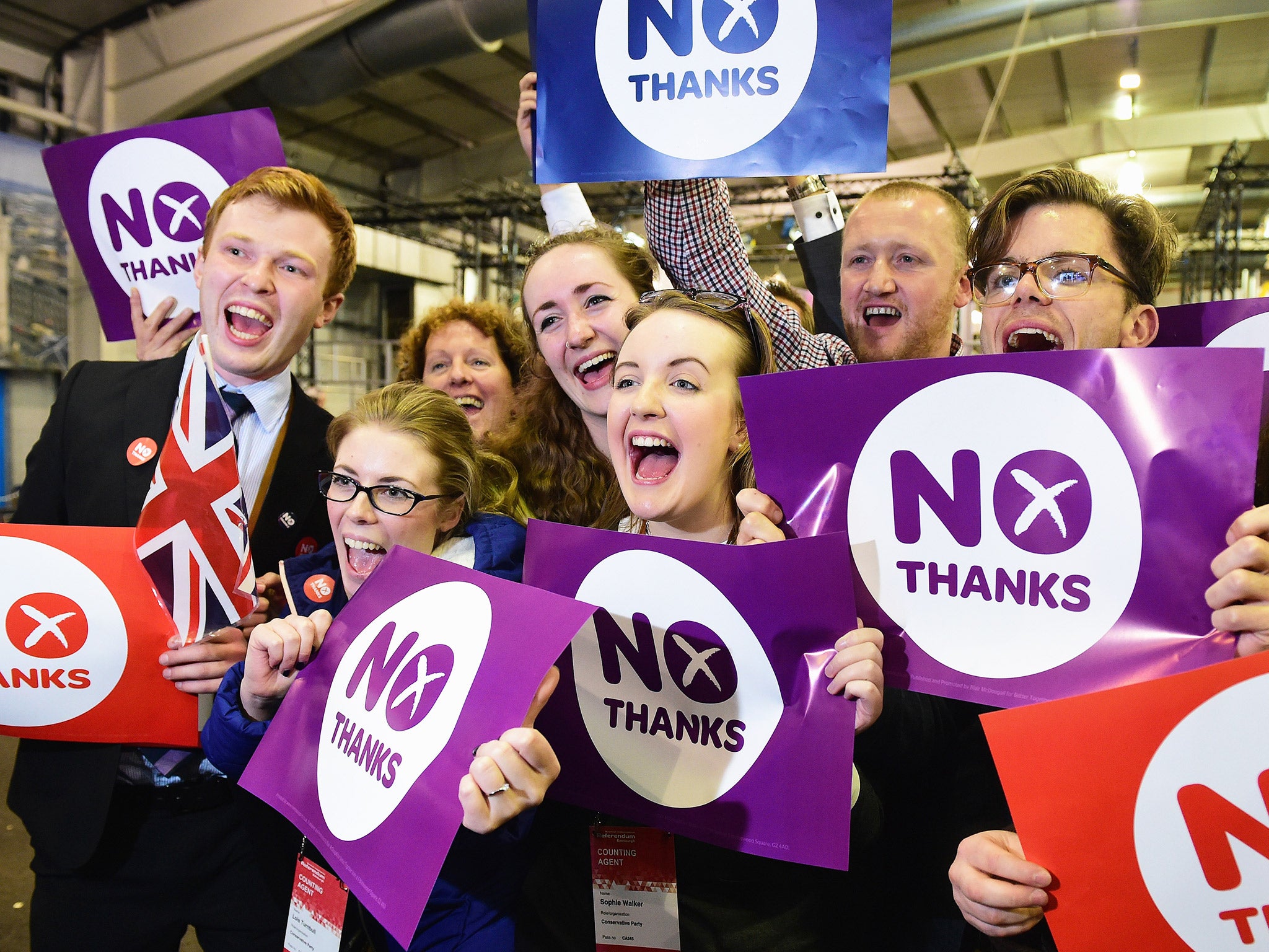 Supporters for the 'Better Together' campaign celebrate following last year's Scottish referendum