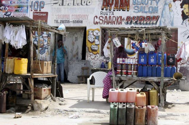 Petrol for sale on a street in Mogadishu. The UN has enforced a moratorium on striking oil deals with Somalia