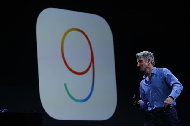 Craig Federighi, Apple senior vice president of Software Engineering, speaks about iOS 9 during an Apple event