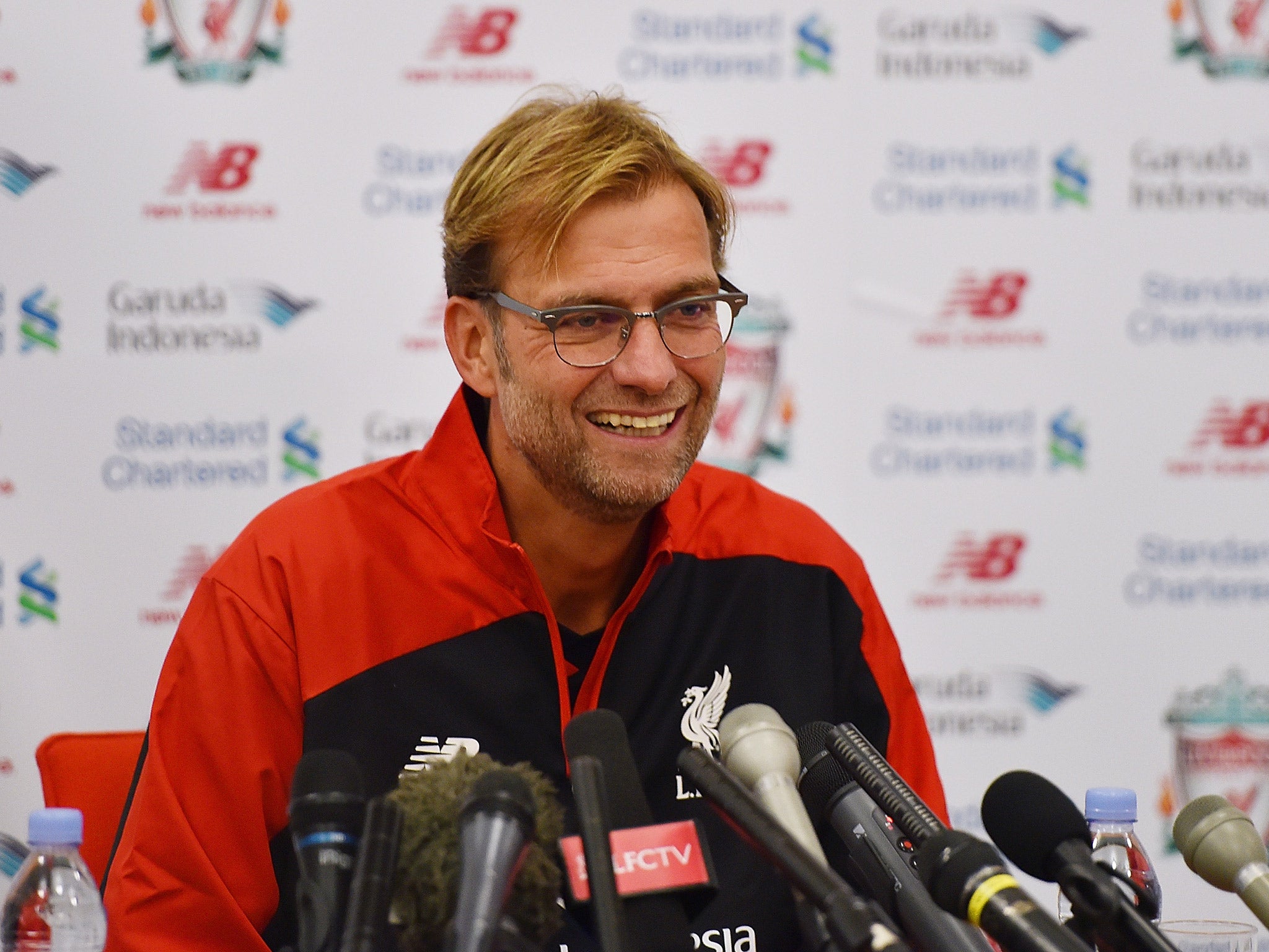 Jurgen Klopp, the new manager of Liverpool, in his first pre-match press conference