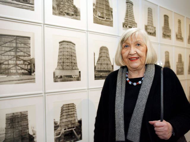 Becher and her series ‘Kühltürme’ (‘Cooling towers’) at the Musée d’Art Moderne de la Ville de Paris in 2008