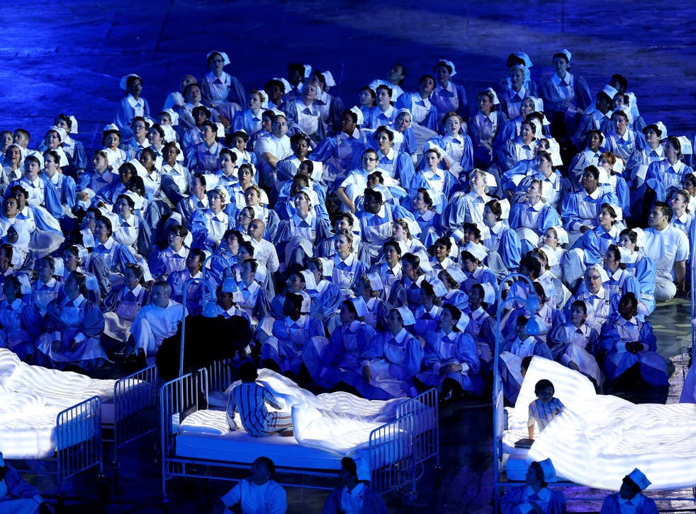 Nurses representing the Great Ormond Street Hospital and the NHS take part in the Opening Ceremony of the London 2012 Olympic Games in 2012. Restrictions on recruitment of overseas nurses have been temporarily suspended
