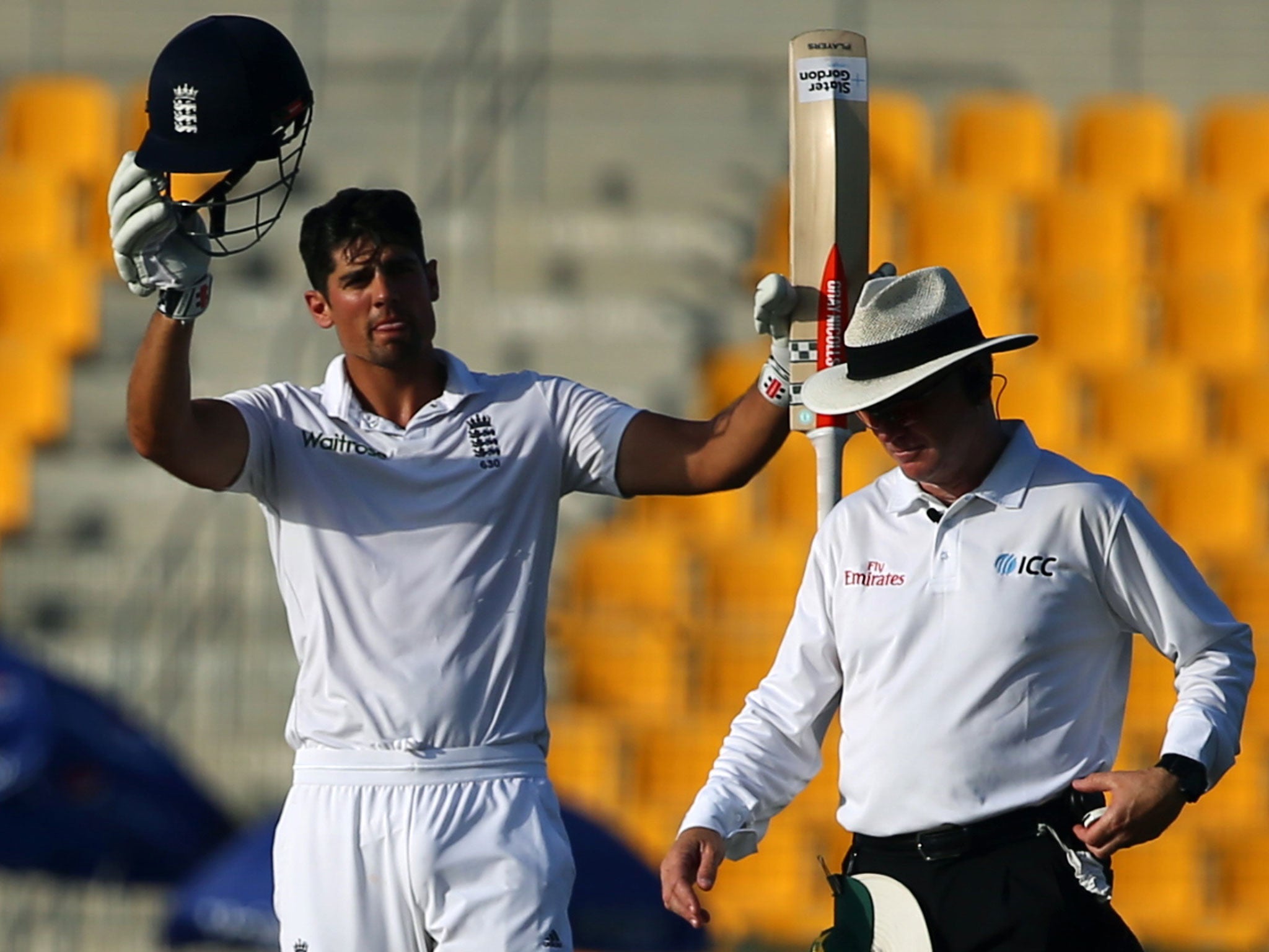 Alastair Cook celebrates reaching 250 for England
