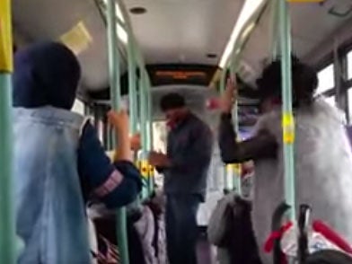 The incident was captured by a fellow passenger on the 206 bus