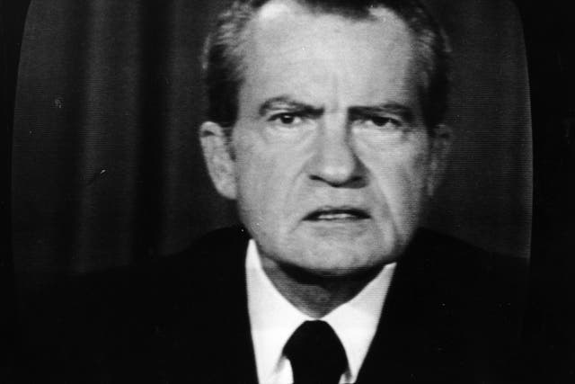 The 37th President of the United States, Richard Nixon, on a television screen.