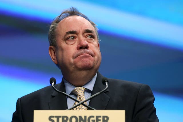 The Scottish National Party's (SNP) former leader Alex Salmond delivers his speech during the party's annual conference in Aberdeen, Scotland