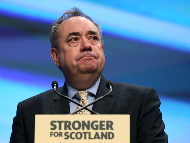 The Scottish National Party's (SNP) former leader Alex Salmond delivers his speech during the party's annual conference in Aberdeen, Scotland