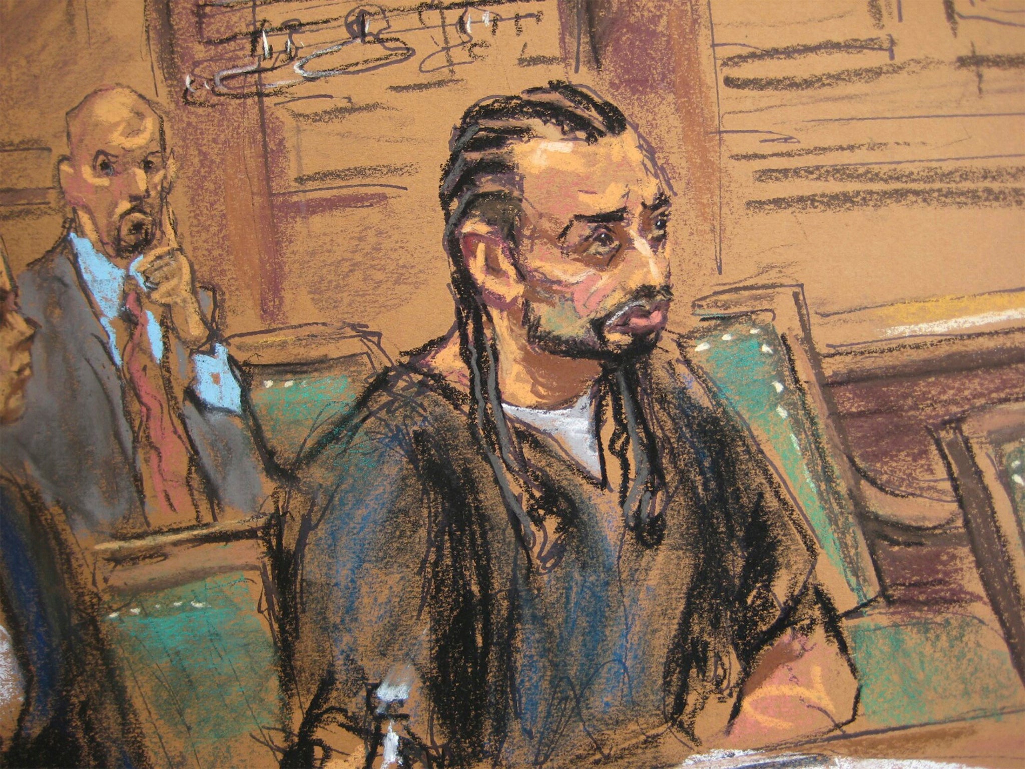 Haroon Aswat, 41, is shown in this courtroom sketch during sentencing in U.S. Federal court in New York,