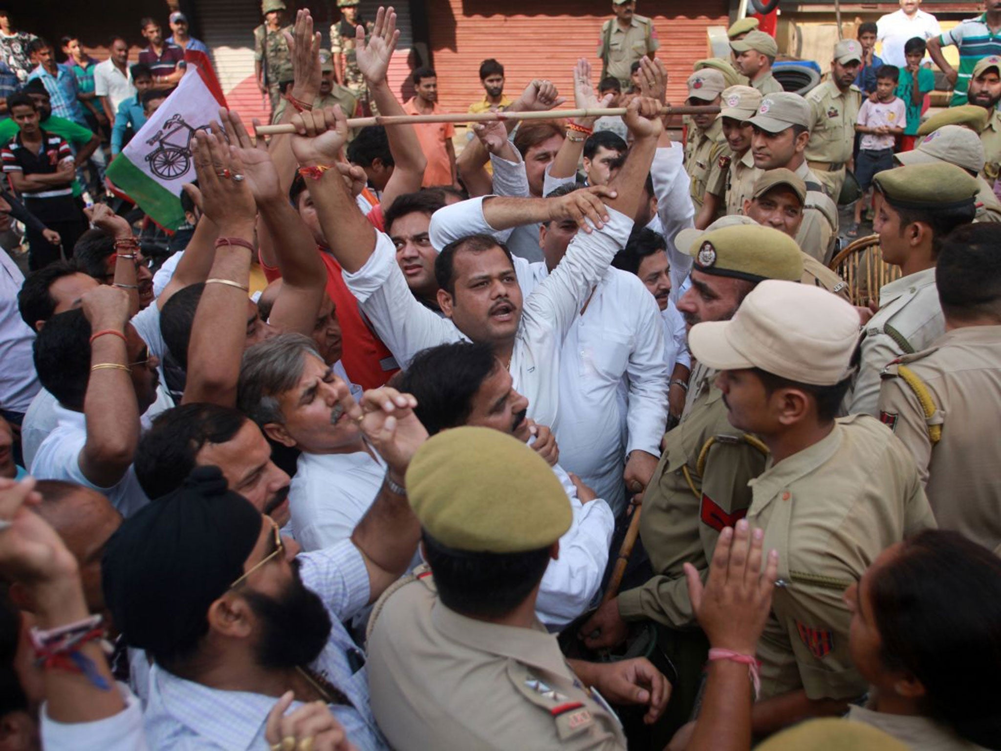 Protesters calling for a ban on cow slaughter in Jammu, India, on 10 October.