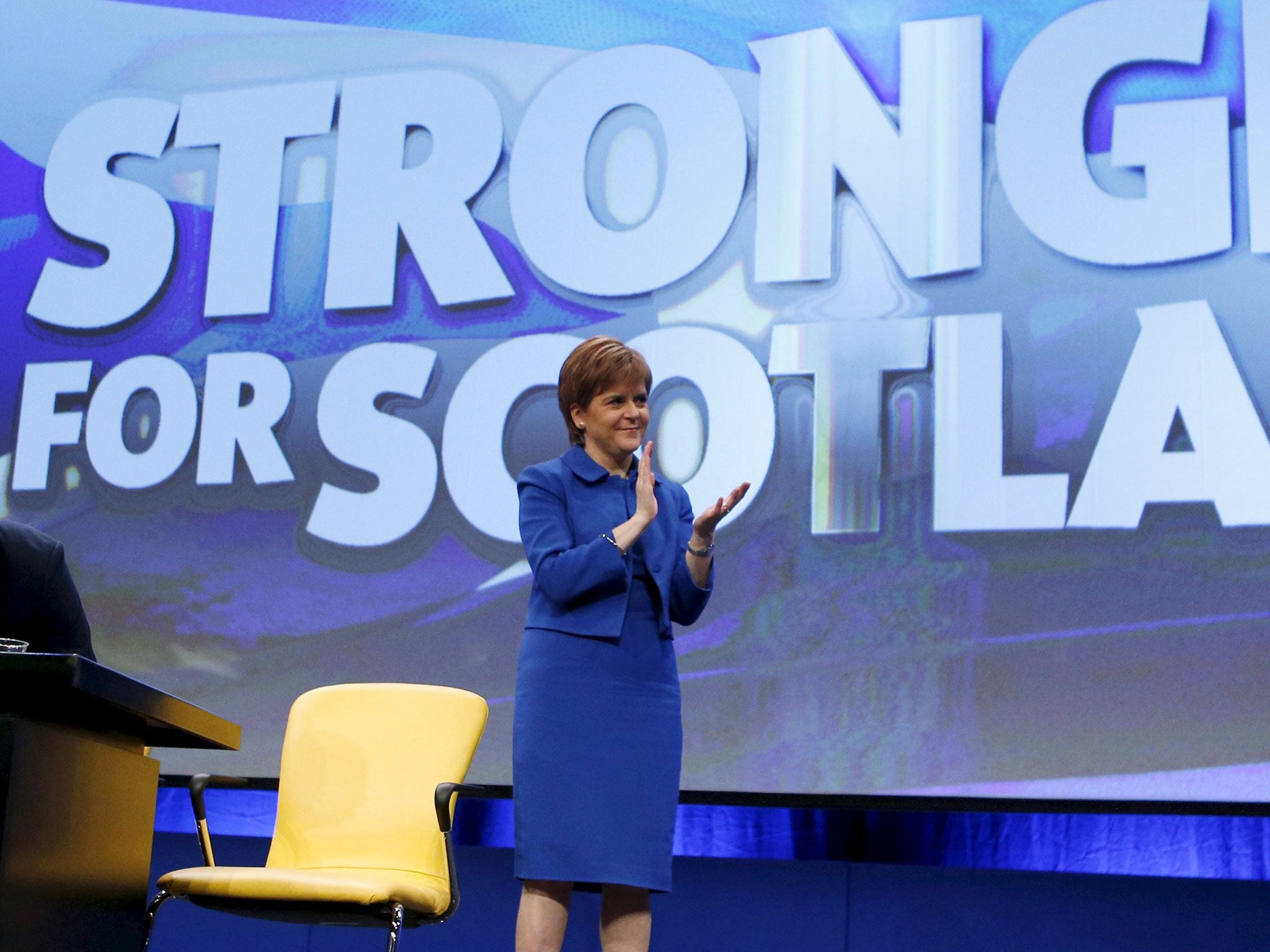 Scotland's First Minister and leader of the Scottish National Party (SNP) Nicola Sturgeon at the SNP's annual conference in Aberdeen, Scotland, October 17, 2015