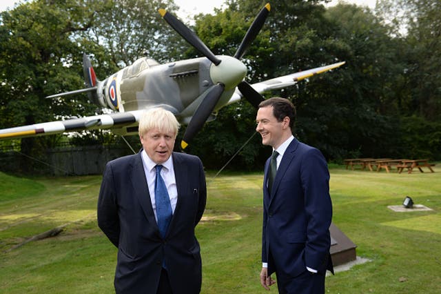 Boris Johnson, George Osborne and a Spitfire, September 2015 (Getty)