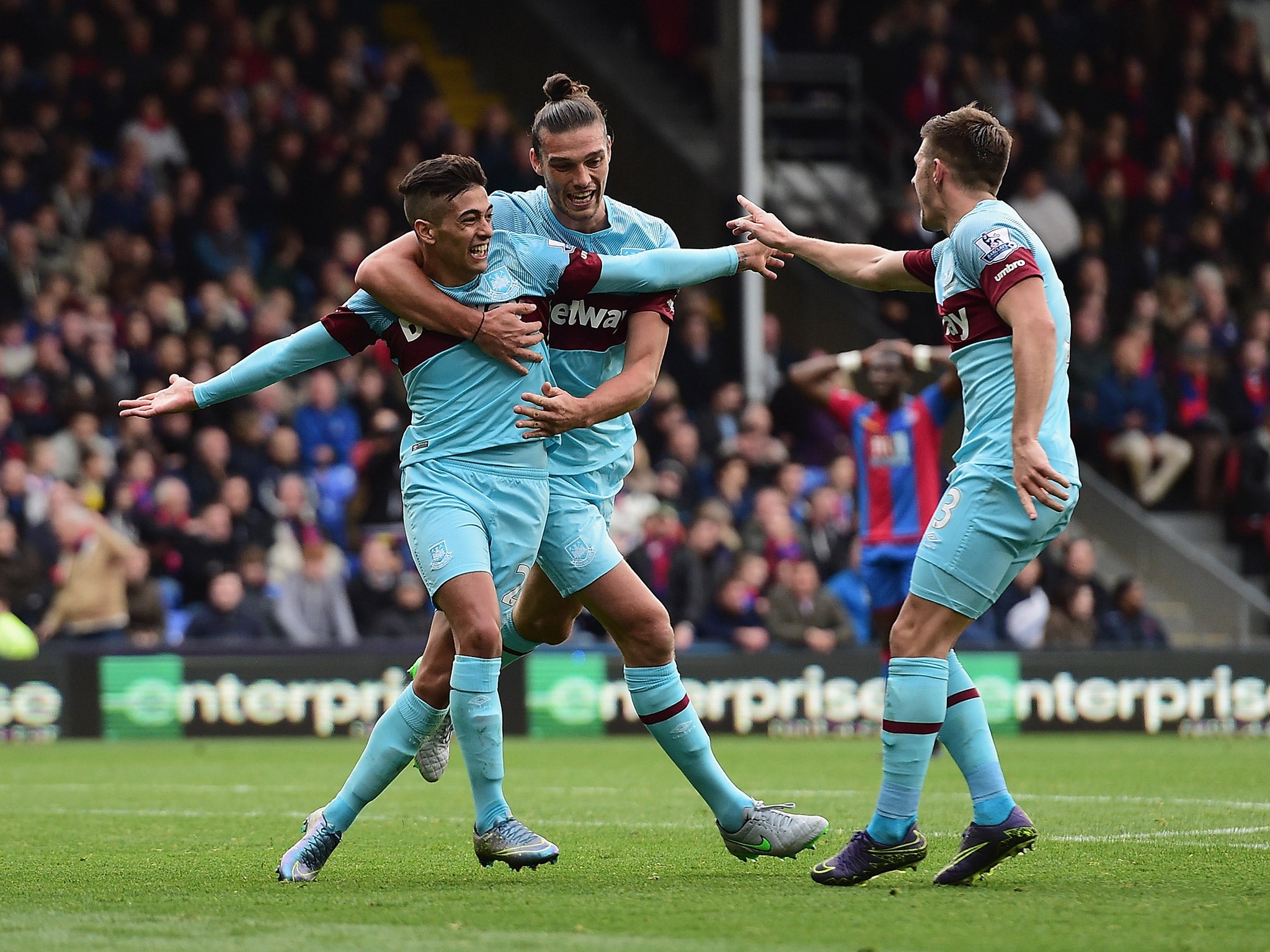 Manuel Lanzini is mobbed after putting his side ahead