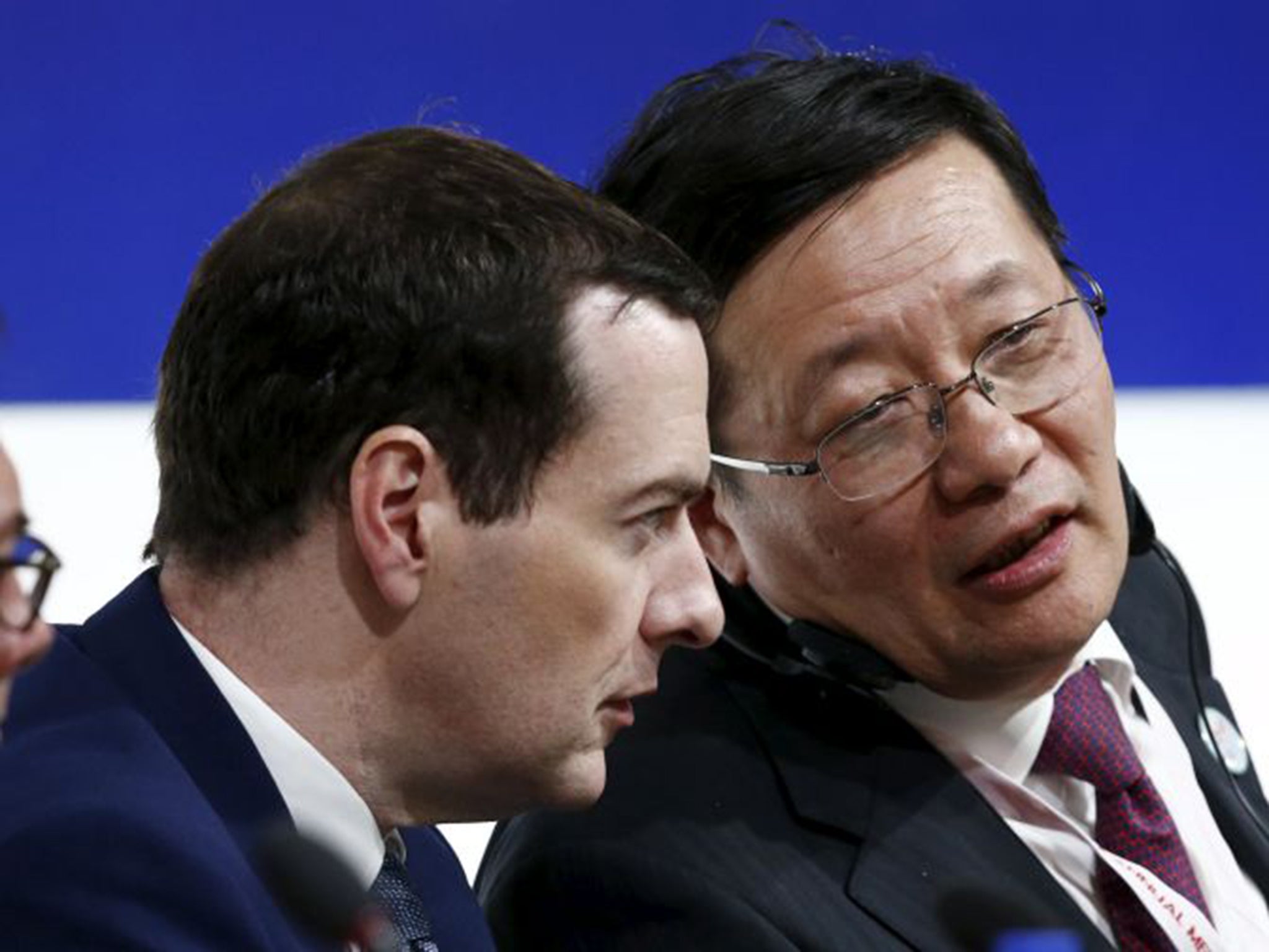 Chancellor of the Exchequer George Osborne meeting with China's Finance Minister Lou Jiwei at the 2015 IMF/World Bank Annual Meetings in Lima, Peru earlier this month