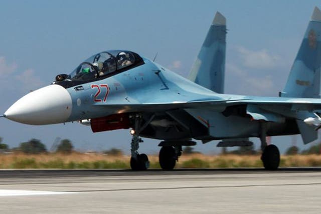 Russian SU-34 fighter-bomber at the Syrian Hmeymim airbase, outside Latakia, Syria