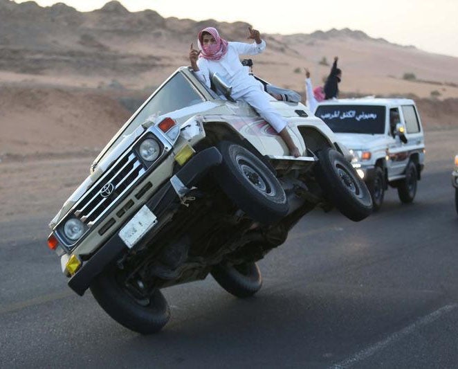 Saudi youths performing risky stunts in their cars