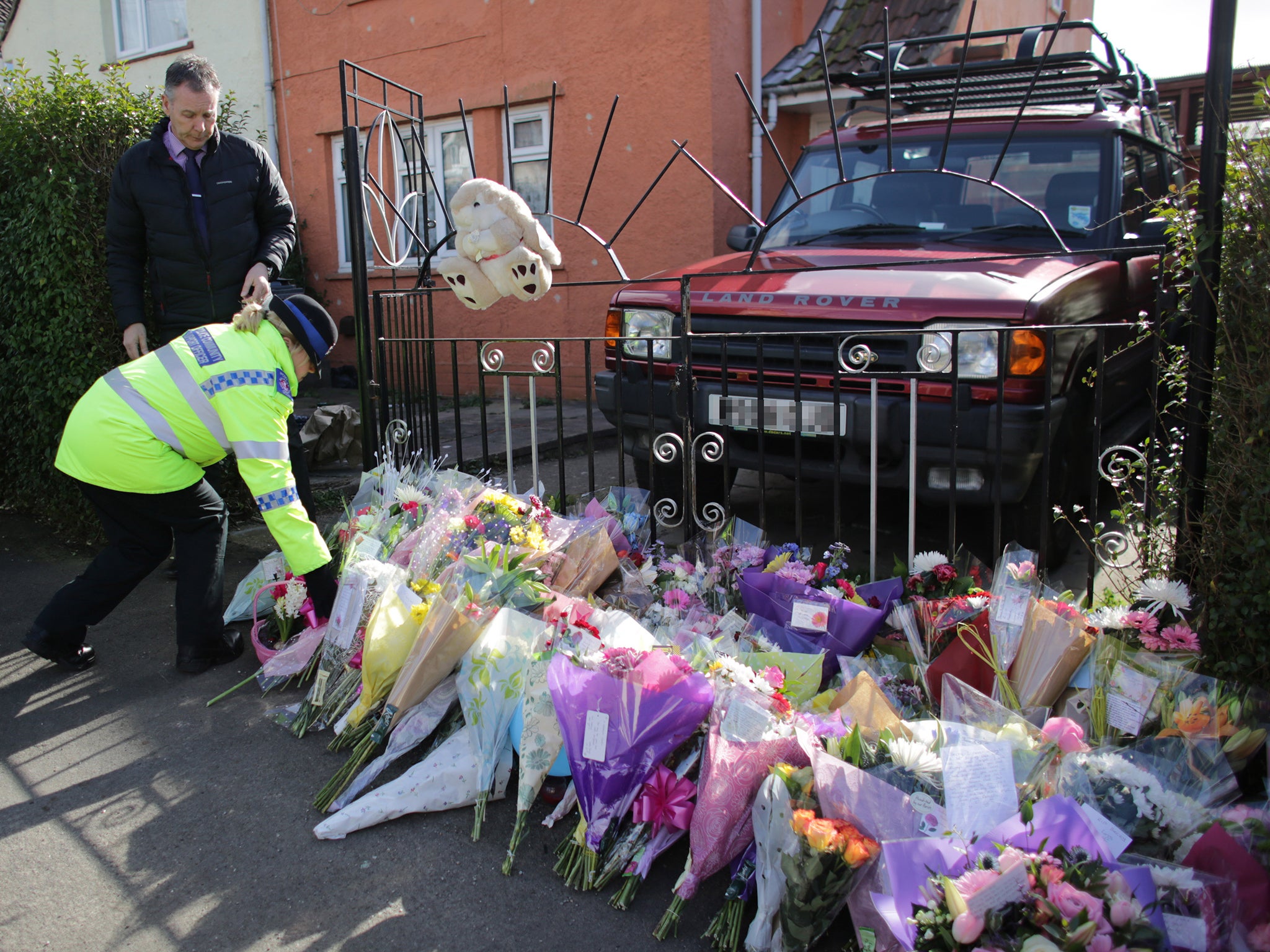 Flowers left outside Becky Watts family home are rearranged in Bristol