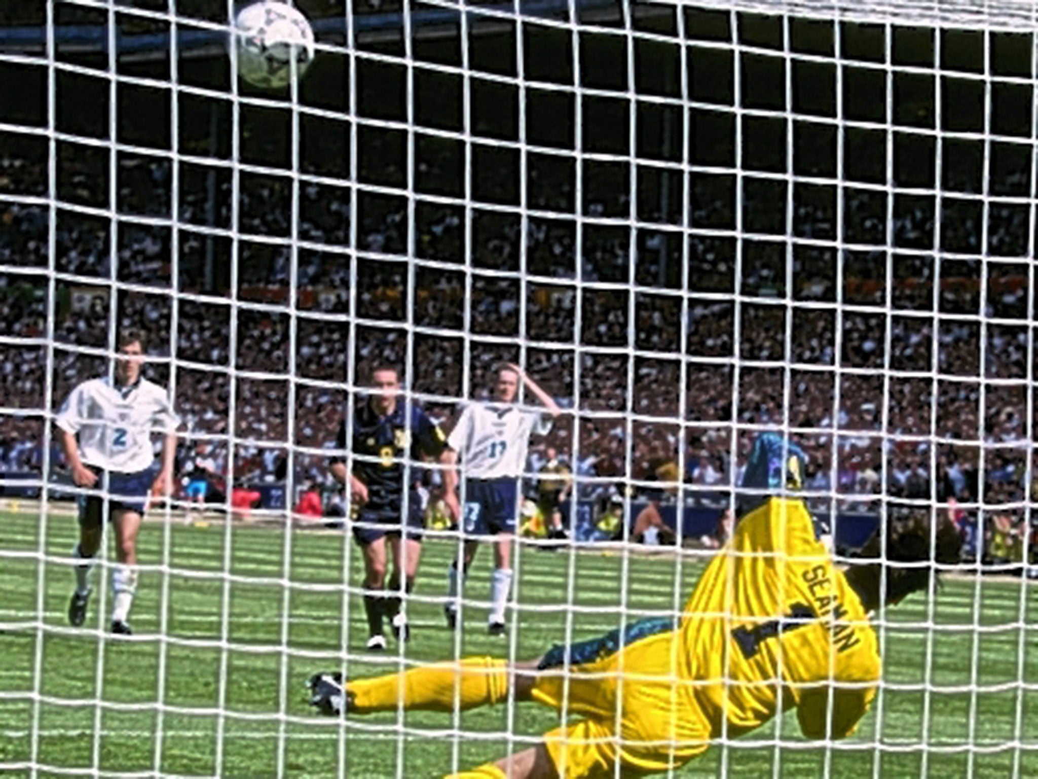 David Seaman saves Gary McAllister’s penalty at Euro ’96