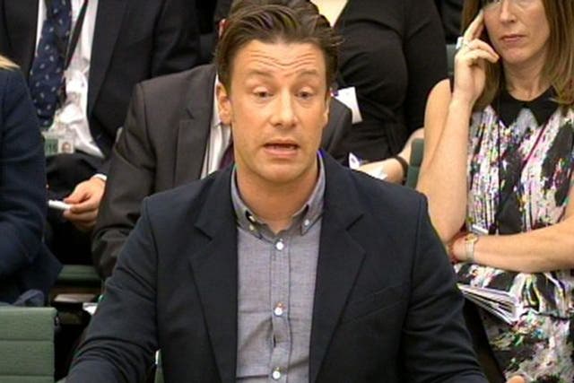 Jamie Oliver brought in several bottles of soft drinks to show how much sugar was in each one