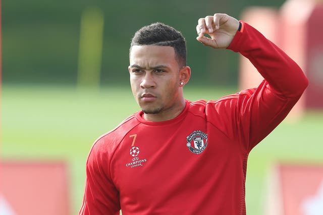 Memphis Depay during Manchester United training