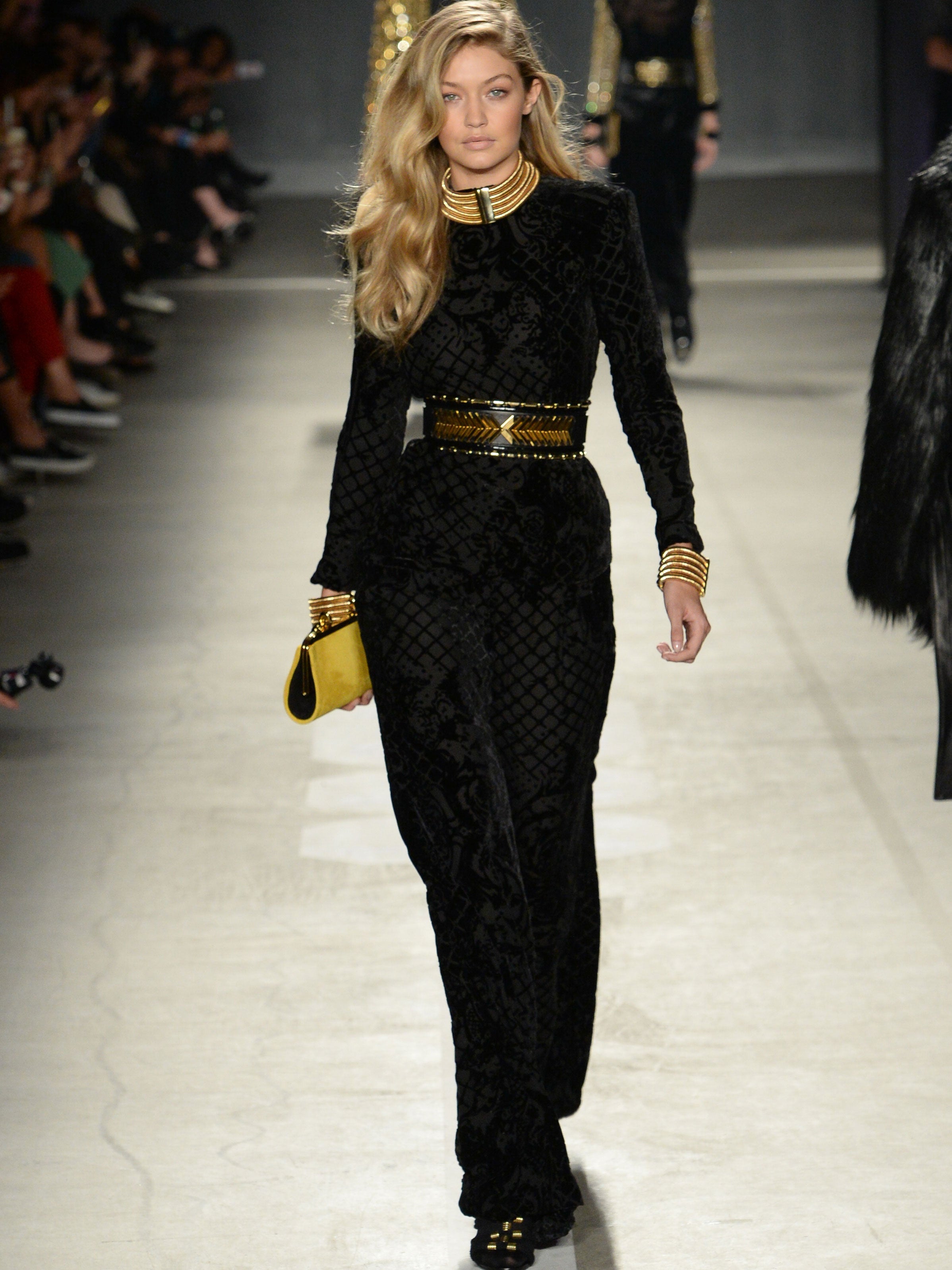 Gigi Hadid on the catwalk for Balmain x H&M