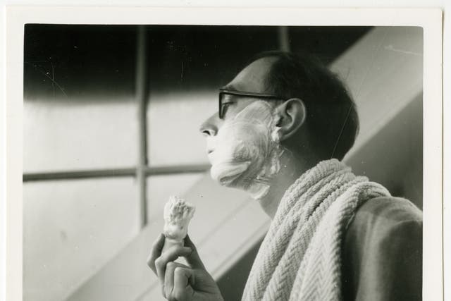 A selfie taken by Philip Larkin of him shaving in 1957