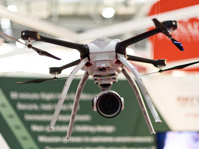 A drone on display at the Defence and Security Exhibition at ExCel, London, last month