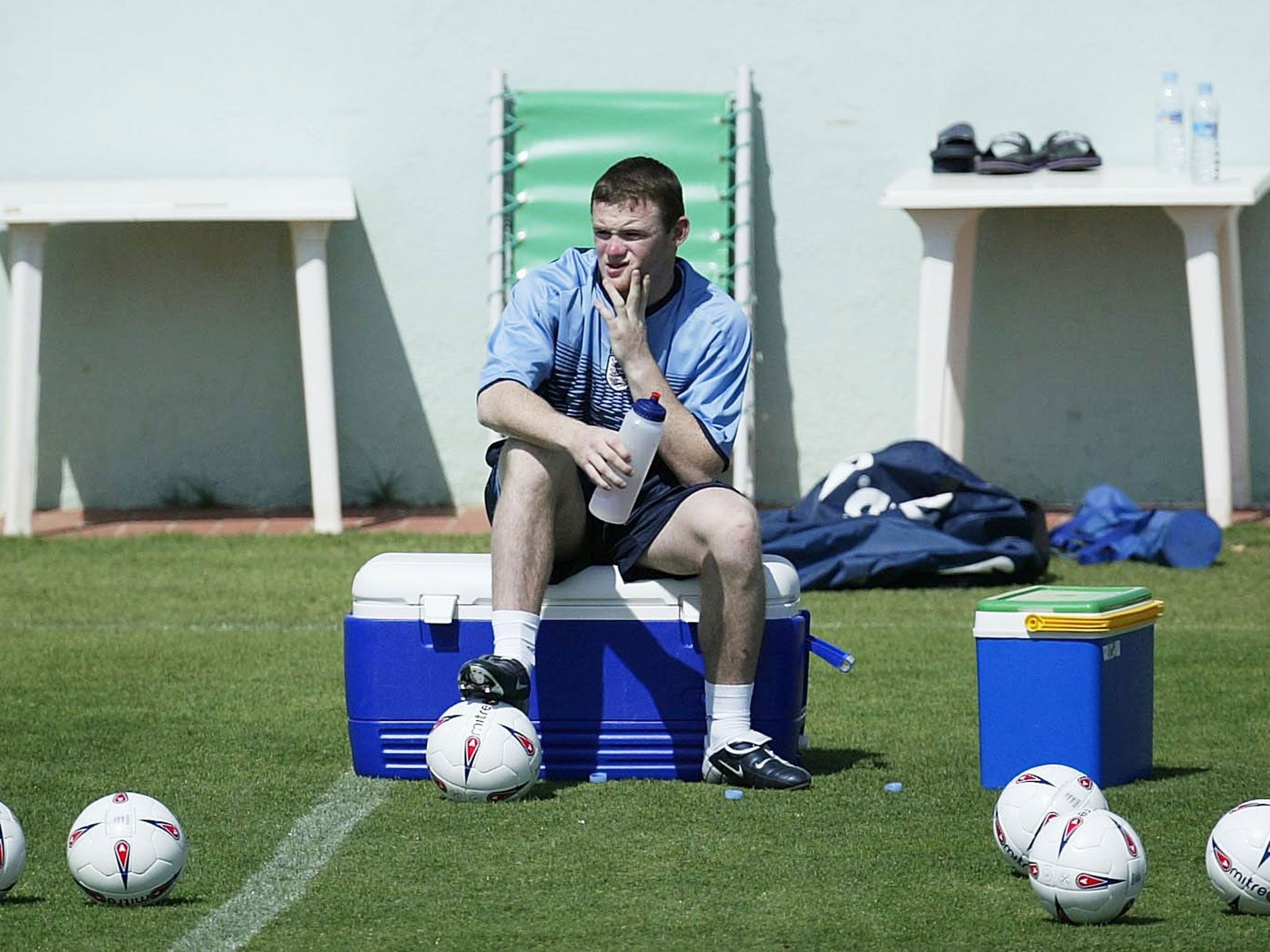 A 17-year-old Wayne Rooney trains with the England squad in Spain during the summer of 2003