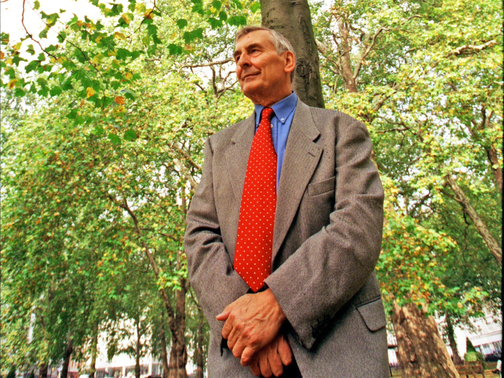 McGill in Hyde Park in 1987, during his tree-planting appeal following the Great Storm