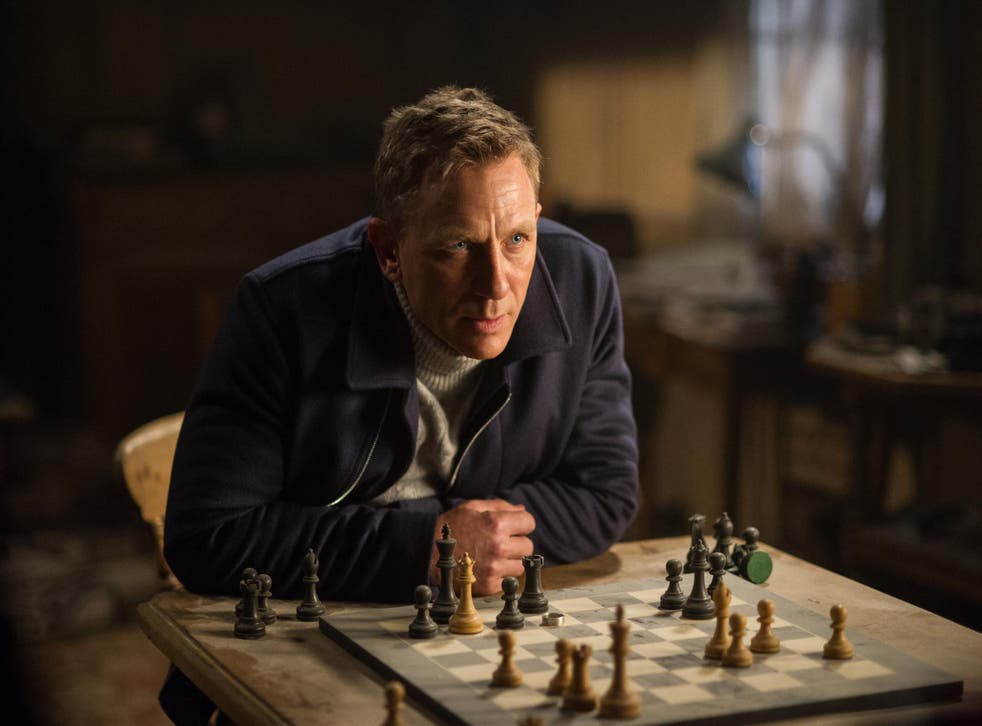 James Bond playing chess, probably thinking about breaking a whiskey glass over the head of a grizzly bear and saying "well, that broke the ice".
