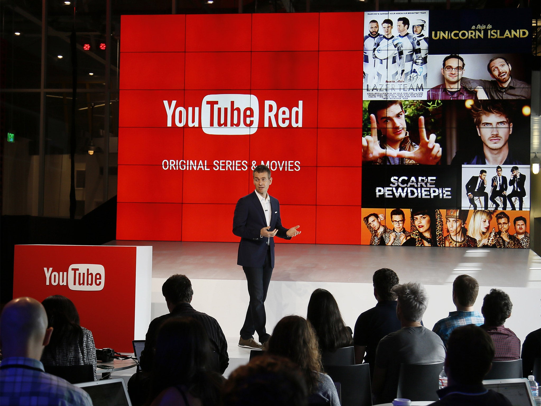 Robert Kyncl, YouTube Chief Business Officer unveils 'YouTube Red' - a new subscription service including original programming, at the company's LA offices