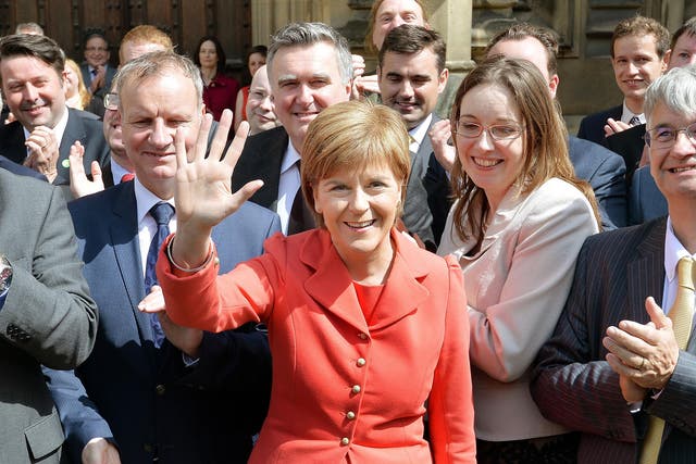 SNP leader Nicola Sturgeon shows off her 56 MPs following the party's election triumph