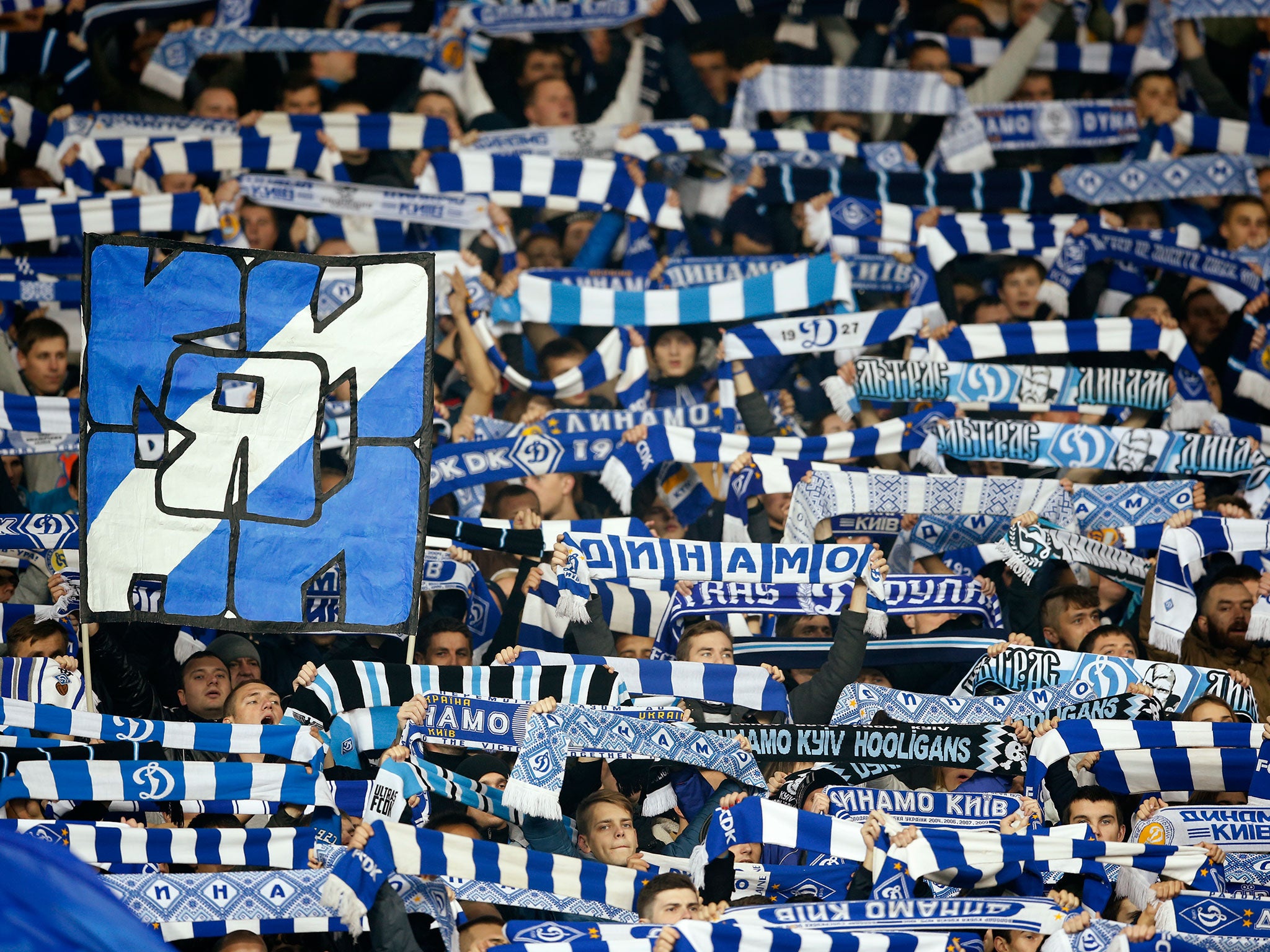 Dynamo Kiev fans during the Champions League match with Chelsea