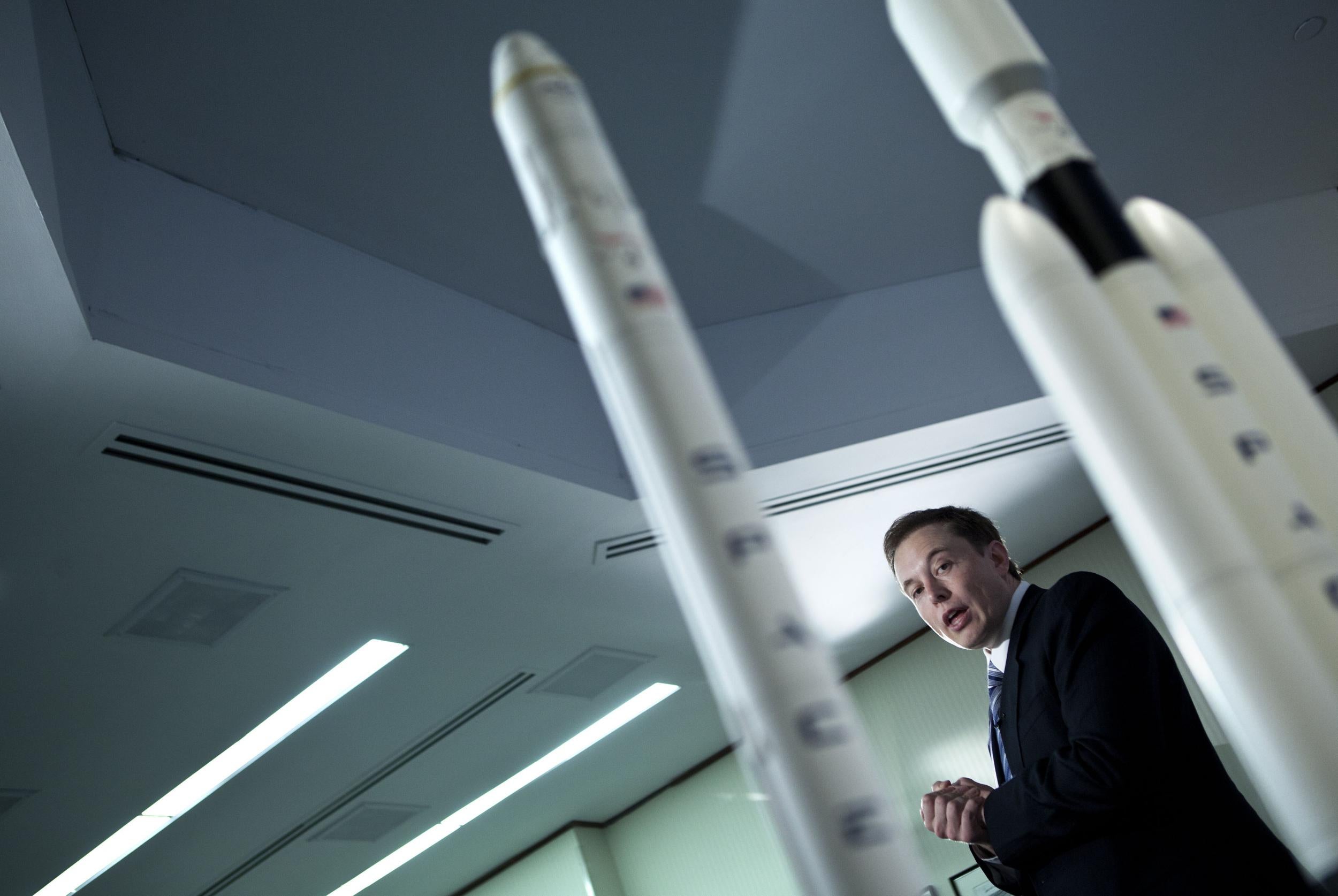 CEO and founder Elon Musk speaks at a SpaceX press conference (Getty)