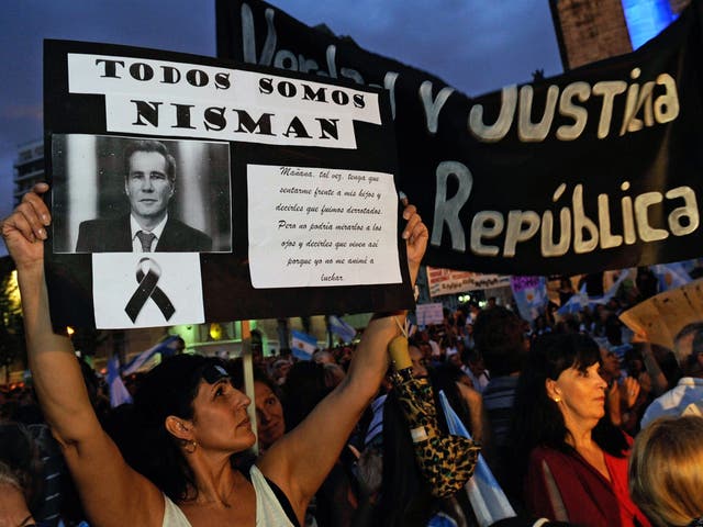 Demonstrators take part in the "Marcha del silencio" (March of Silence) called by Argentine prosecutors in memory of their late colleague Alberto Nisman in Buenos Aires in February